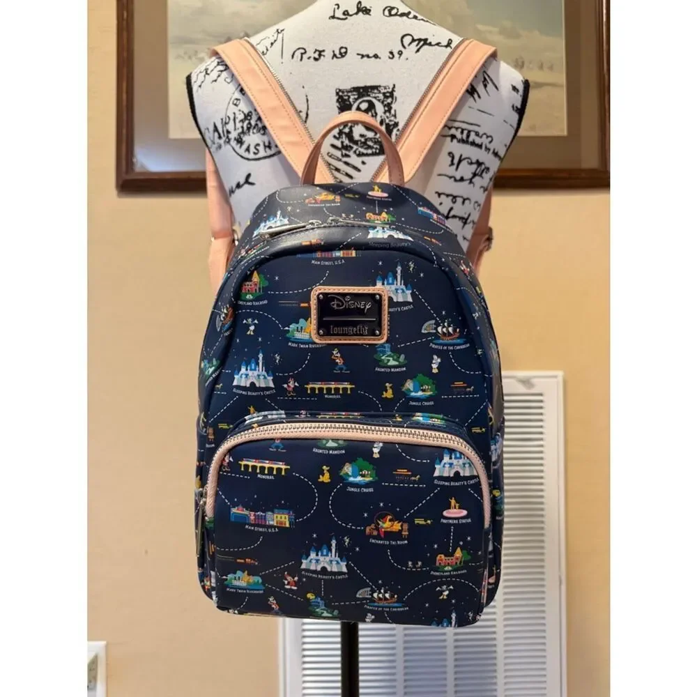 Loungefly Disneyland 65th Anniversary Map 2-1 Convertible Mini Backpack NWOT